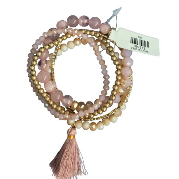 Francesca's Barbara Rose Quartz Tassel Bracelet Set Pink - Picture 3 of 6